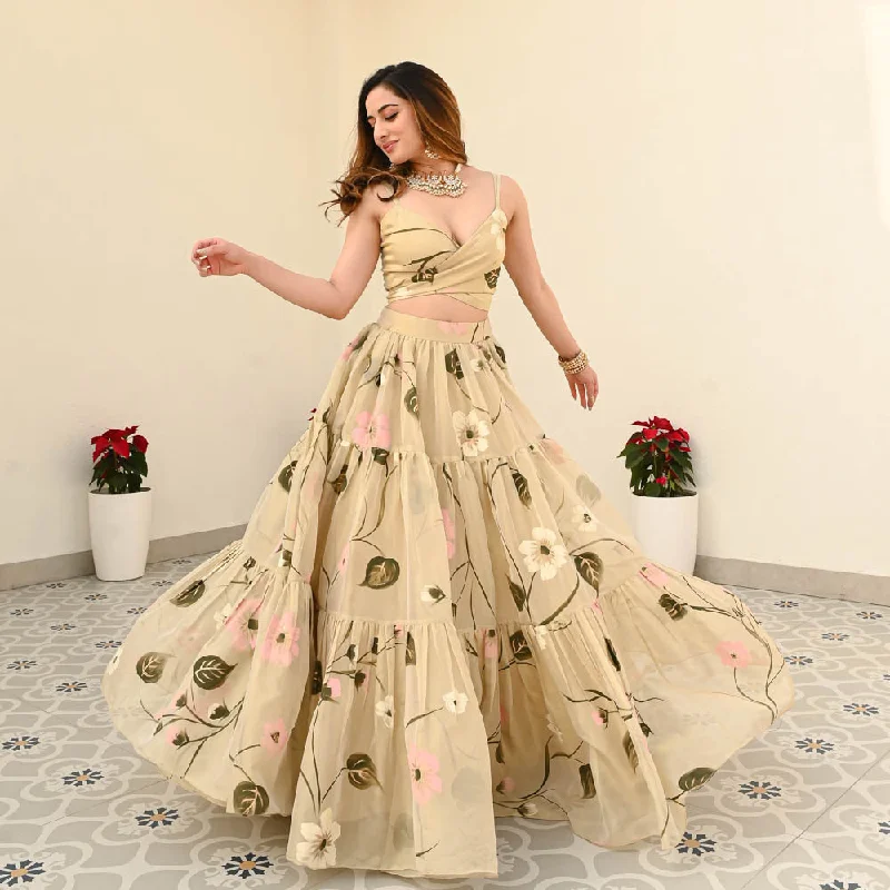 Bunaai Tissue Handpainted Lehenga Set