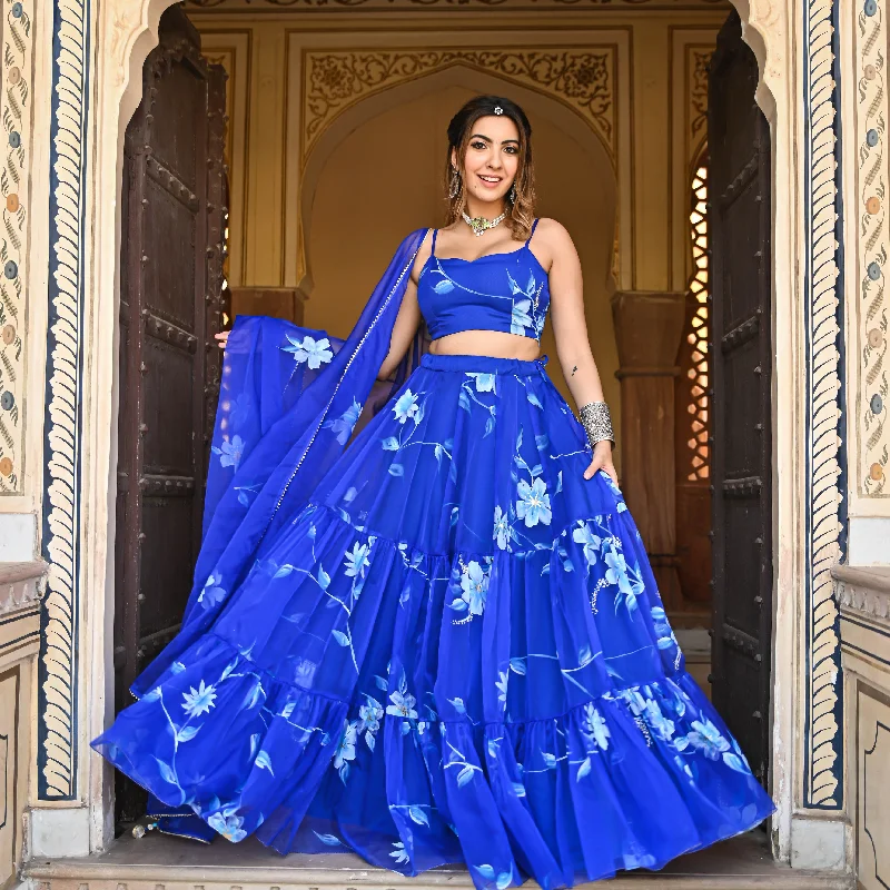 Hot Blue Handpainted Lehenga Set