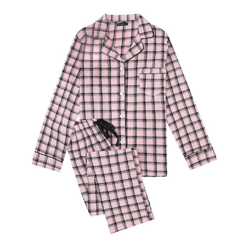 Women's Cotton Lightweight Flannel Pajama Set - Plaid Pink-Black