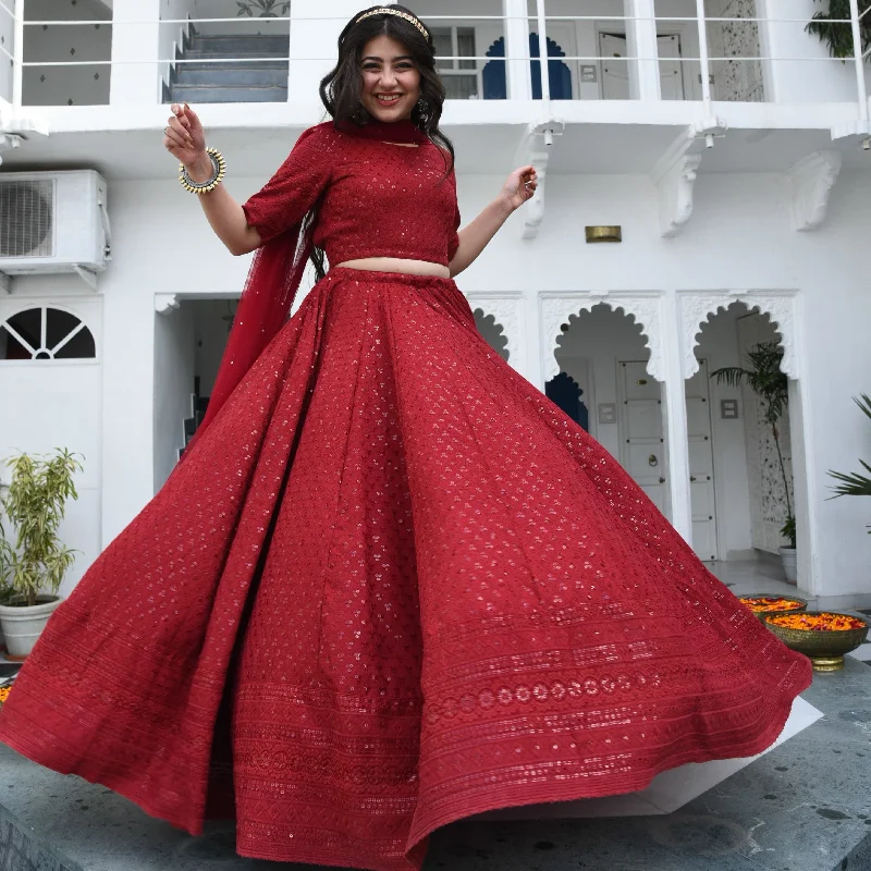 Bunaai Haute Maroon Chikankari Lehenga