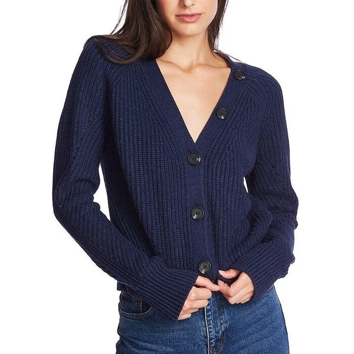 1.STATE Women's Button Front Sweater Blue Size X-Large