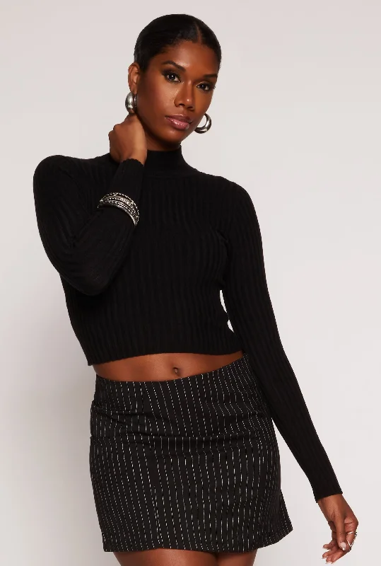 Ribbed Knit Mock Neck Cropped Sweater