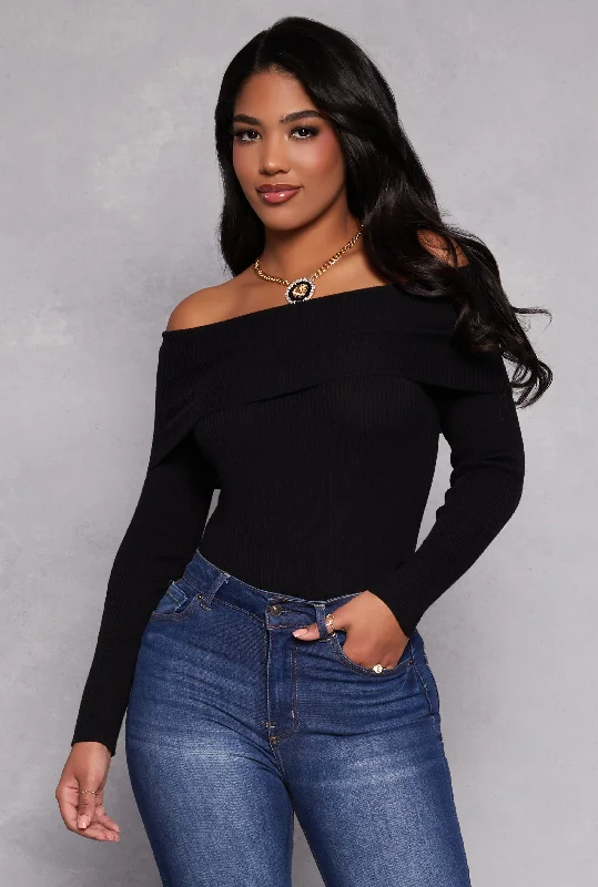 Ribbed Off The Shoulder Long Sleeve Sweater