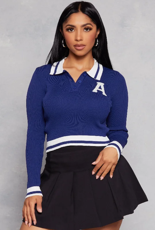 A Initial Chenille Patch Cropped Sweater