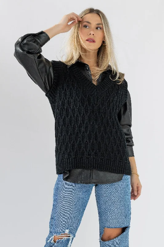 Cozy Chalet Black Sweater Vest - Final Sale