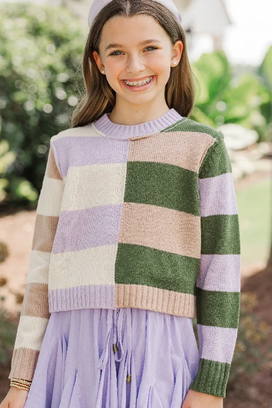 Girls: All About You Lavender and Olive Striped Sweater