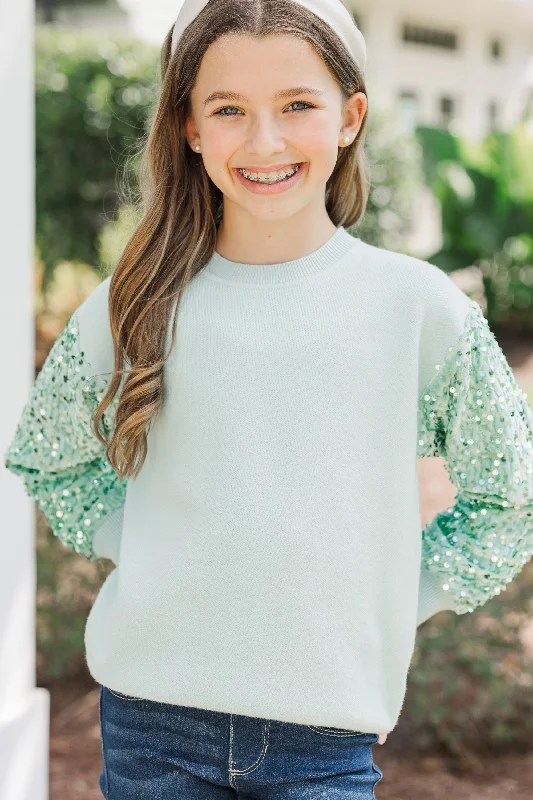 Girls: Don't Think Twice Mint Green Sequin Sweater