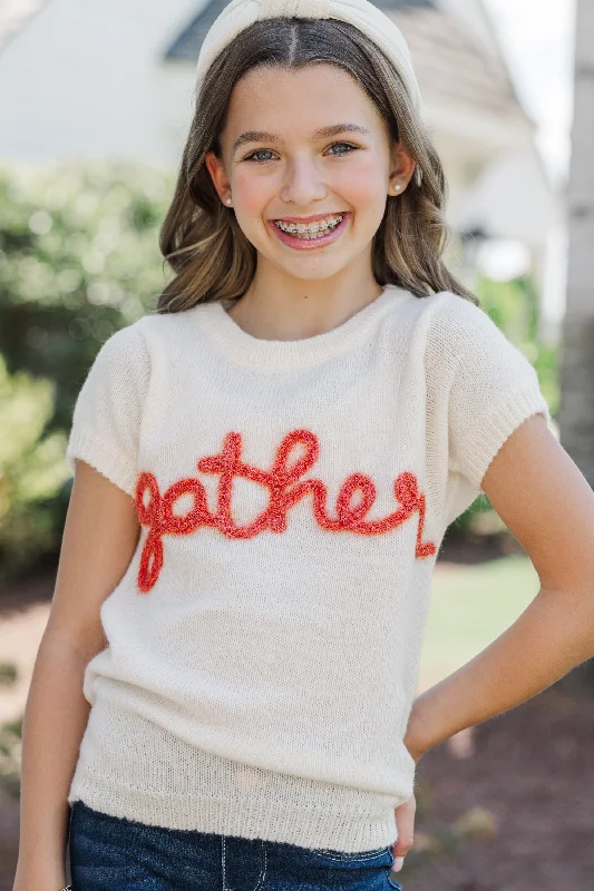 Girls: Gather Round Cream Script Sweater