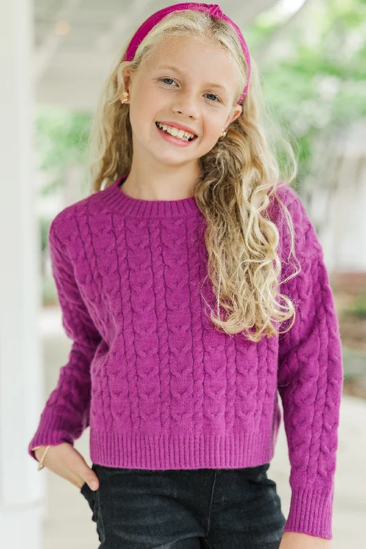 Girls: It All Comes Back Magenta Purple Knit Crop Sweater