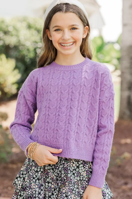 Girls: It All Comes Back Purple Knit Crop Sweater