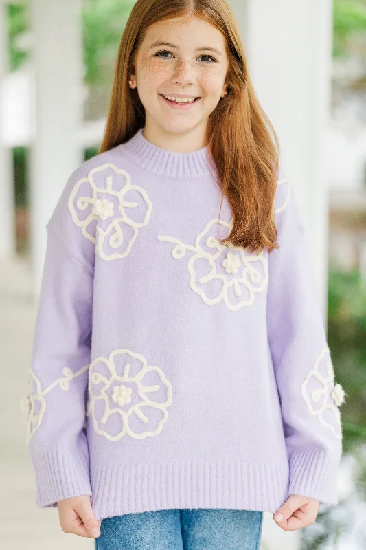 Girls: Keep You Close Lavender Purple Floral Sweater