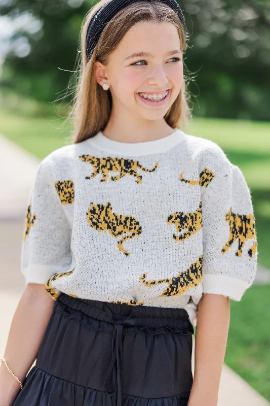 Girls: On The Prowl Ivory White Tiger Sweater