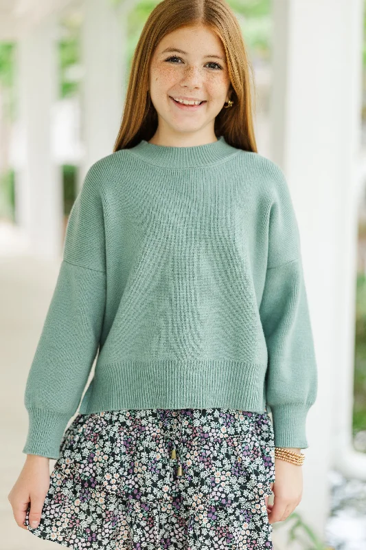 Girls: Perfectly You Sage Green Mock Neck Sweater