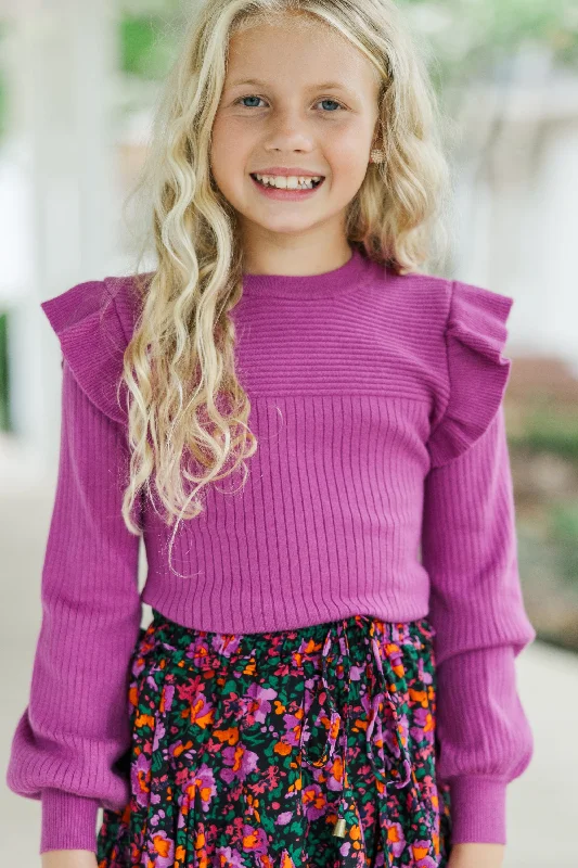 Girls: Reach Out Plum Purple Ruffled Sweater