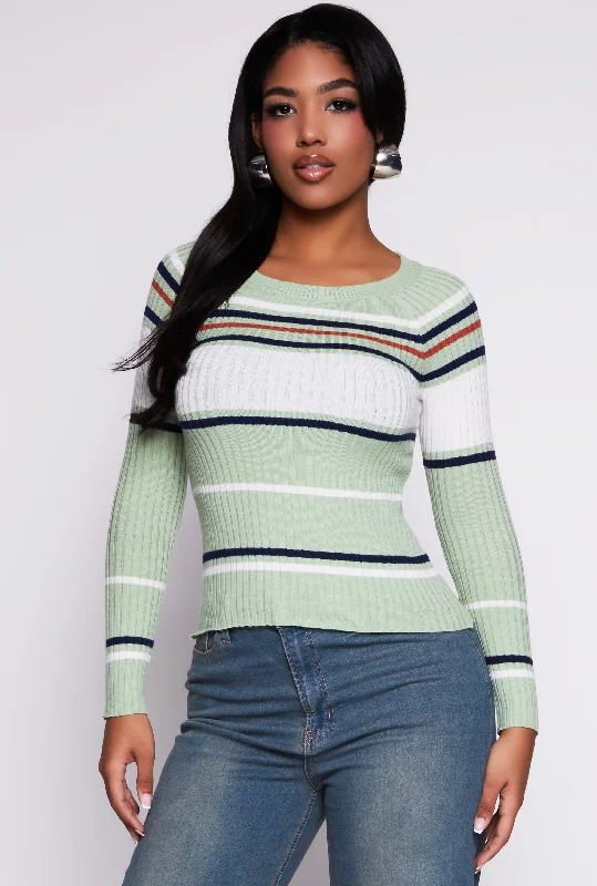 Ribbed Knit Striped Sweater