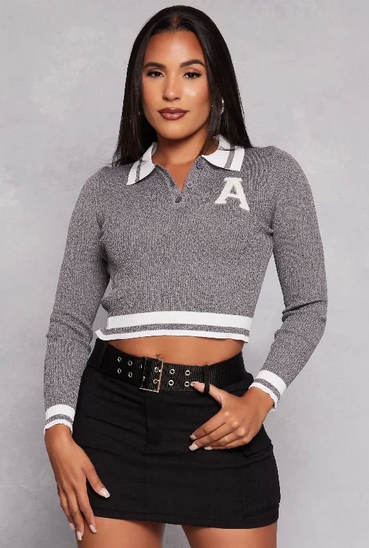 A Initial Chenille Patch Cropped Sweater