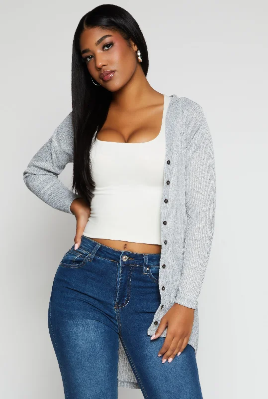 Ribbed Button Front High Low Sweater