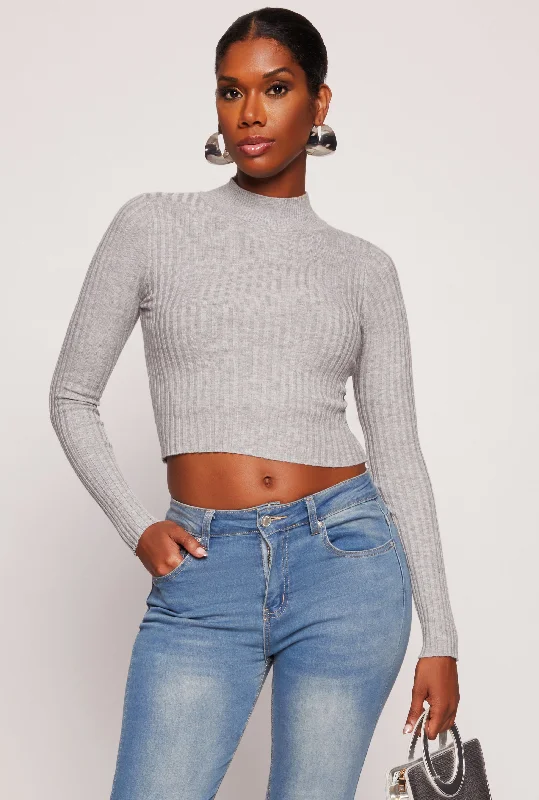 Ribbed Knit Mock Neck Cropped Sweater