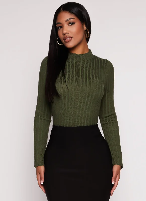 Ribbed Knit Mock Neck Sweater