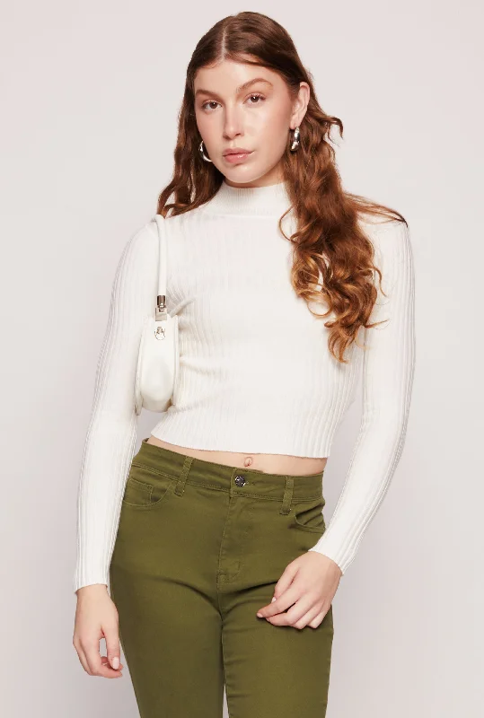 Ribbed Knit Mock Neck Cropped Sweater