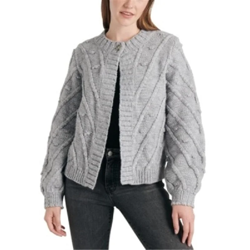 Lucky Brand Women's Gray Textured Heather Long Sleeve Open Cardigan Sweater Grey Size Large