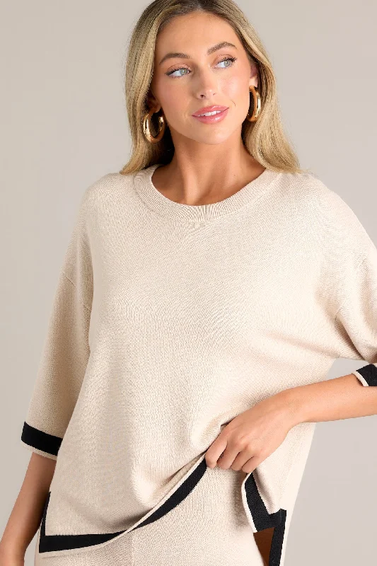 Mystic Muse Split Hem Beige Sweater Top