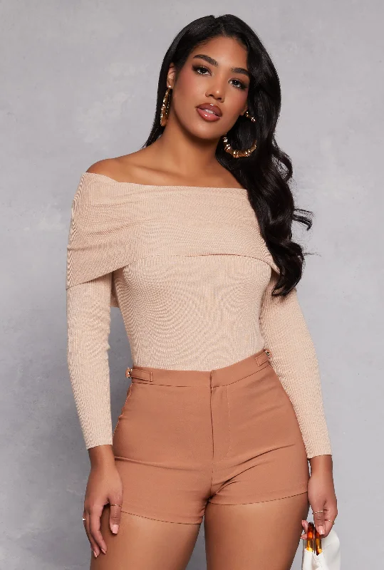 Ribbed Off The Shoulder Long Sleeve Sweater