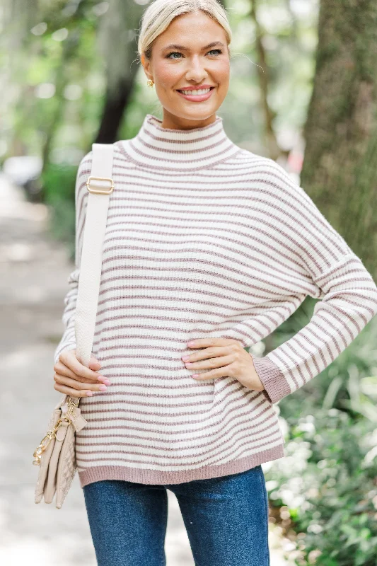 On Your Time Mocha Brown Striped Tunic Sweater