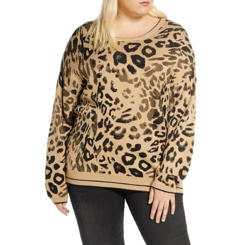 Rachel Roy Women's Animal Print Long Sleeve Sweater Brown Size 1x