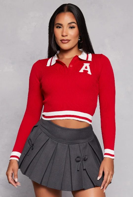 A Initial Chenille Patch Cropped Sweater