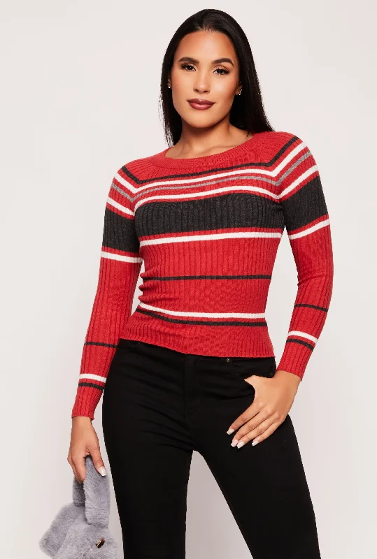 Ribbed Knit Striped Sweater