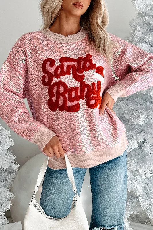 Single For Christmas Sequin "Santa Baby" Sweater (Pink)