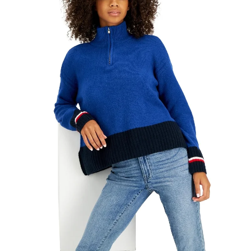 Tommy Hilfiger Women's Colorblocked Half Zip Sweater Blue