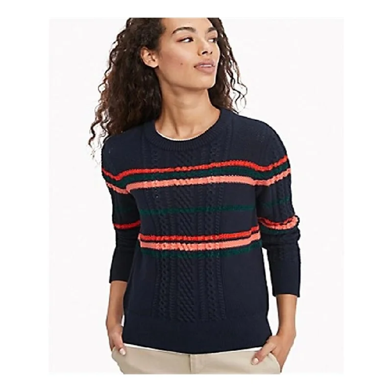 Tommy Hilfiger Women's Striped Cable Knit Sweater Blue Size Medium