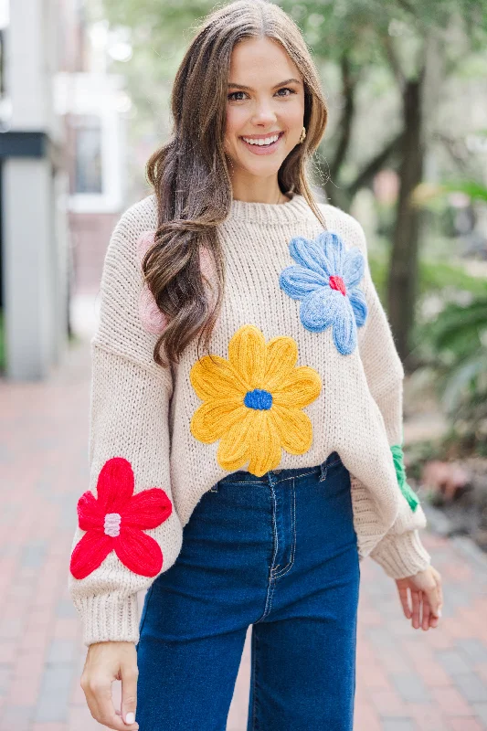 You're The One Oatmeal Floral Sweater