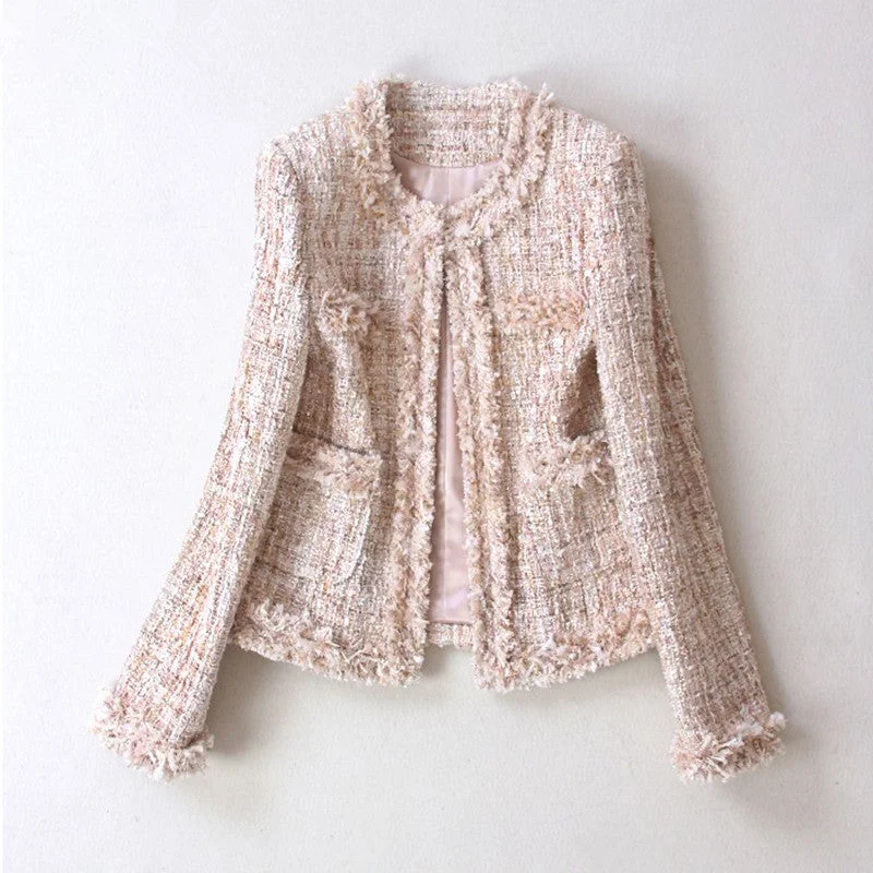 2019 autumn winter tweed jacket women's Round neck Casual loose large size ladies short coat