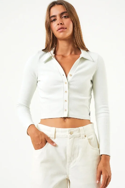 AFENDS Womens Eliza - Hemp Ribbed Long Sleeve Shirt - Off White