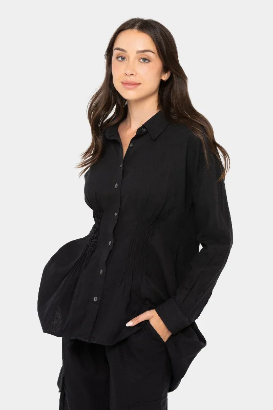 Boheme Pintuck Sharkbite Hem Shirt