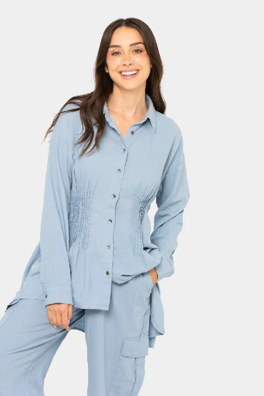 Boheme Pintuck Sharkbite Hem Shirt