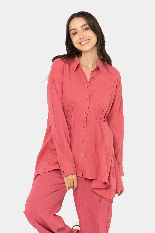 Boheme Pintuck Sharkbite Hem Shirt