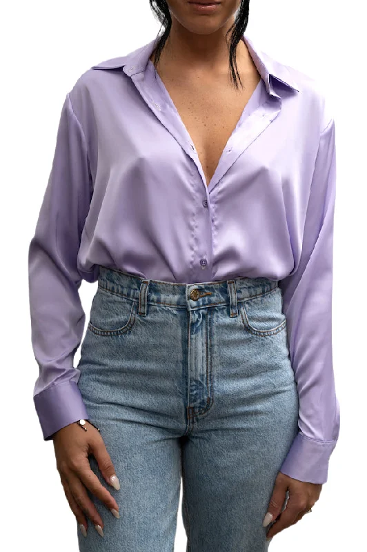 EFFIE KATS Womens Satin Wrap Shirt Lavender