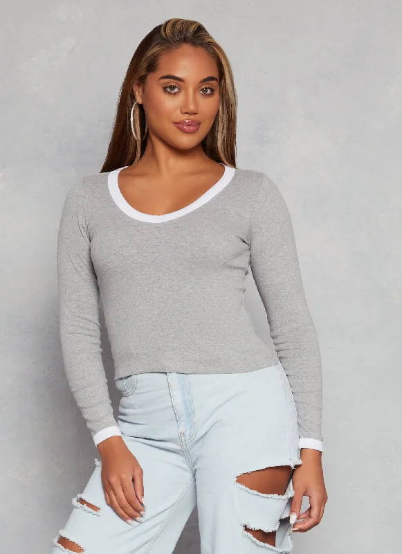 Contrast Trim Long Sleeve T Shirt