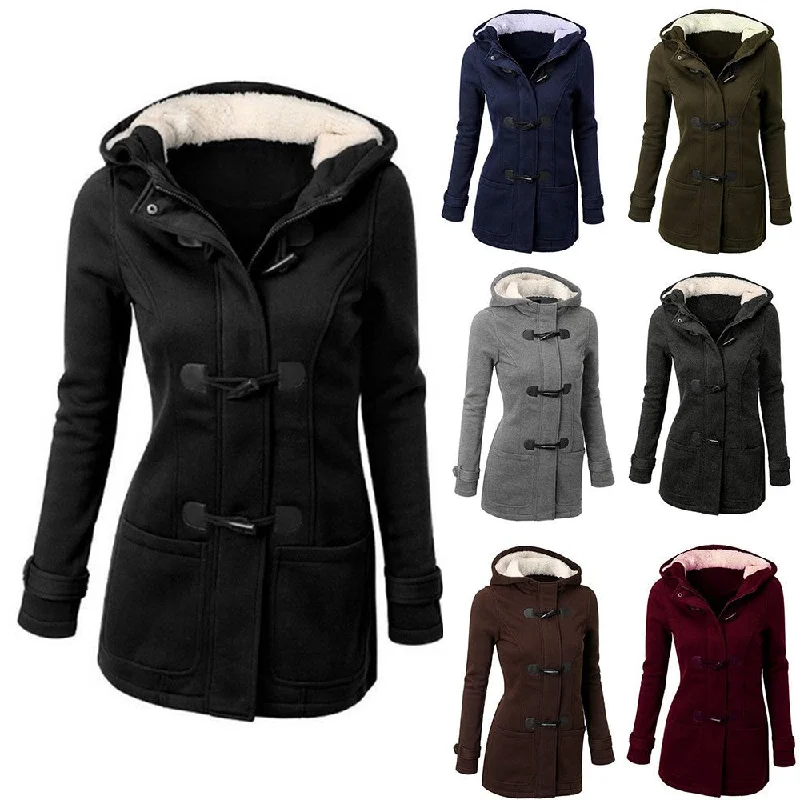 Large Size Women's Jacket Autumn Casual thin Coats Jackets women Hooded Outwear Mixed Cotton Horn leather buckle Jacket