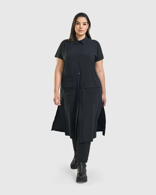 Matrix Short Sleeve Duster, Black