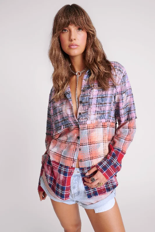 ONE TEASPOON Womens Distressed Mixed Flannel Shirt - Multi