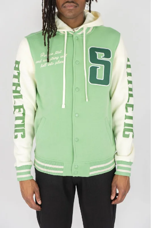 Rebel Minds Superior Fleece Varsity Jacket (Light Olive)