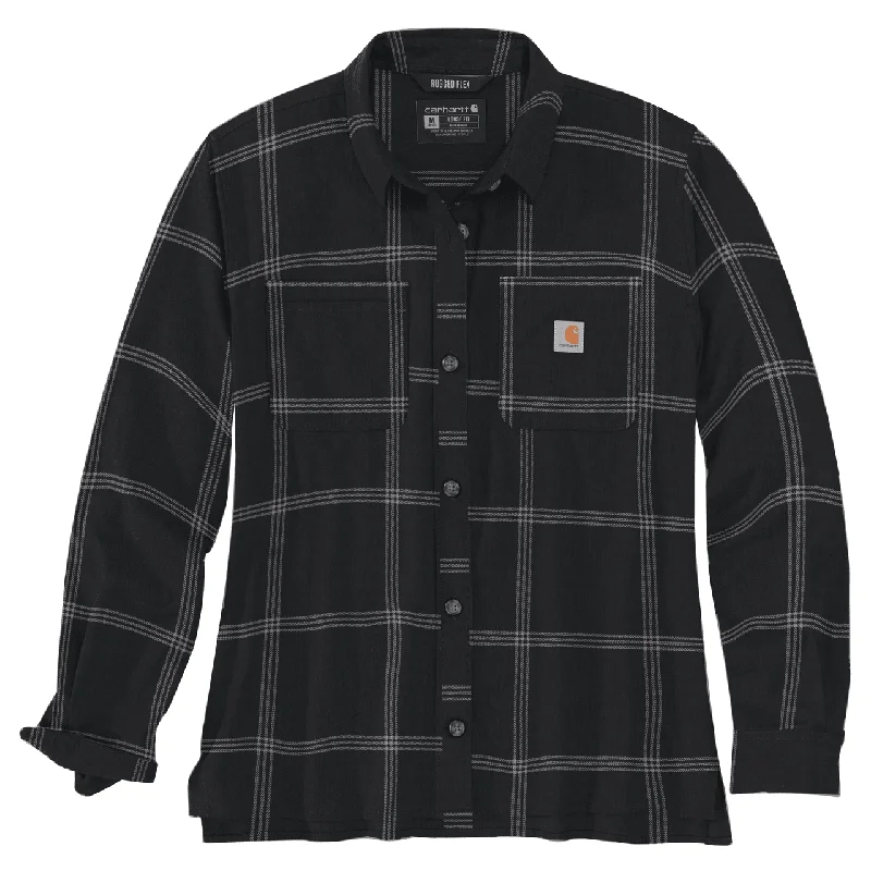 Women's Rugged Flex Loose Fit Midweight Flannel Long-Sleeve Plaid Shirt - Black