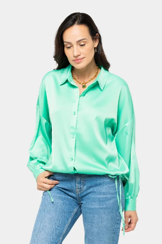 Satin Bubble Button Front Shirt