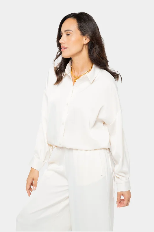 Satin Bubble Button Front Shirt