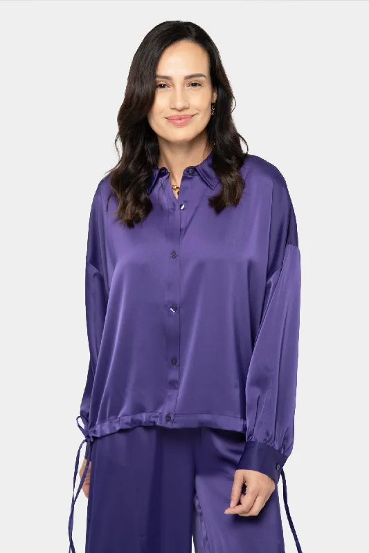 Satin Bubble Button Front Shirt